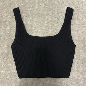 Babaton Sculpt Knit Square Neck Cropped Tank- Black - 2XS